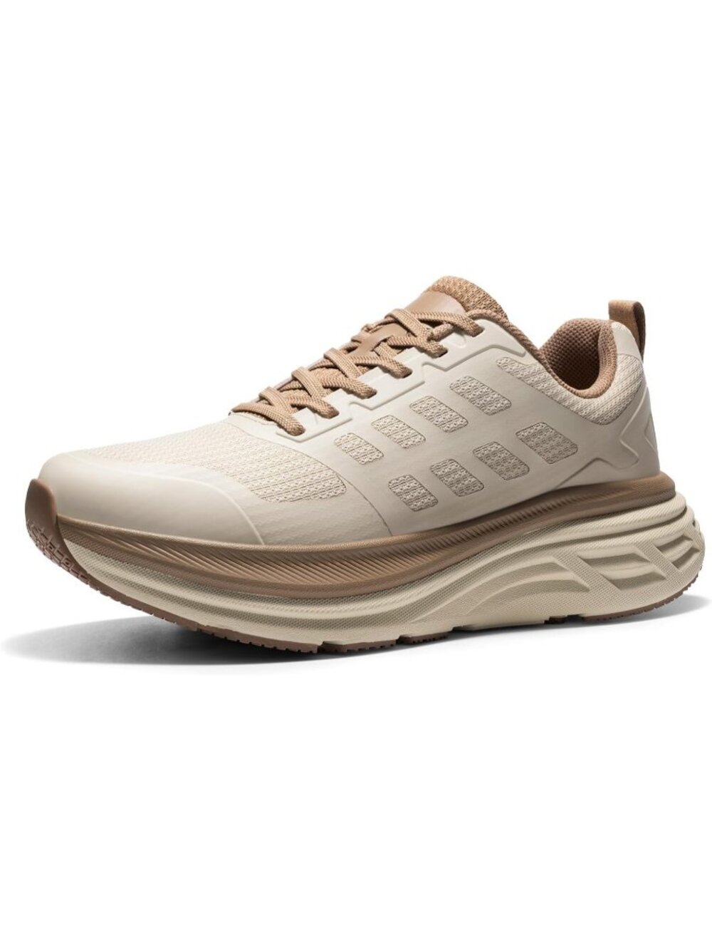 Women's Beige Walking Shoes Lace Up No Heel Round Toe Athletic Fashion Sneaker
